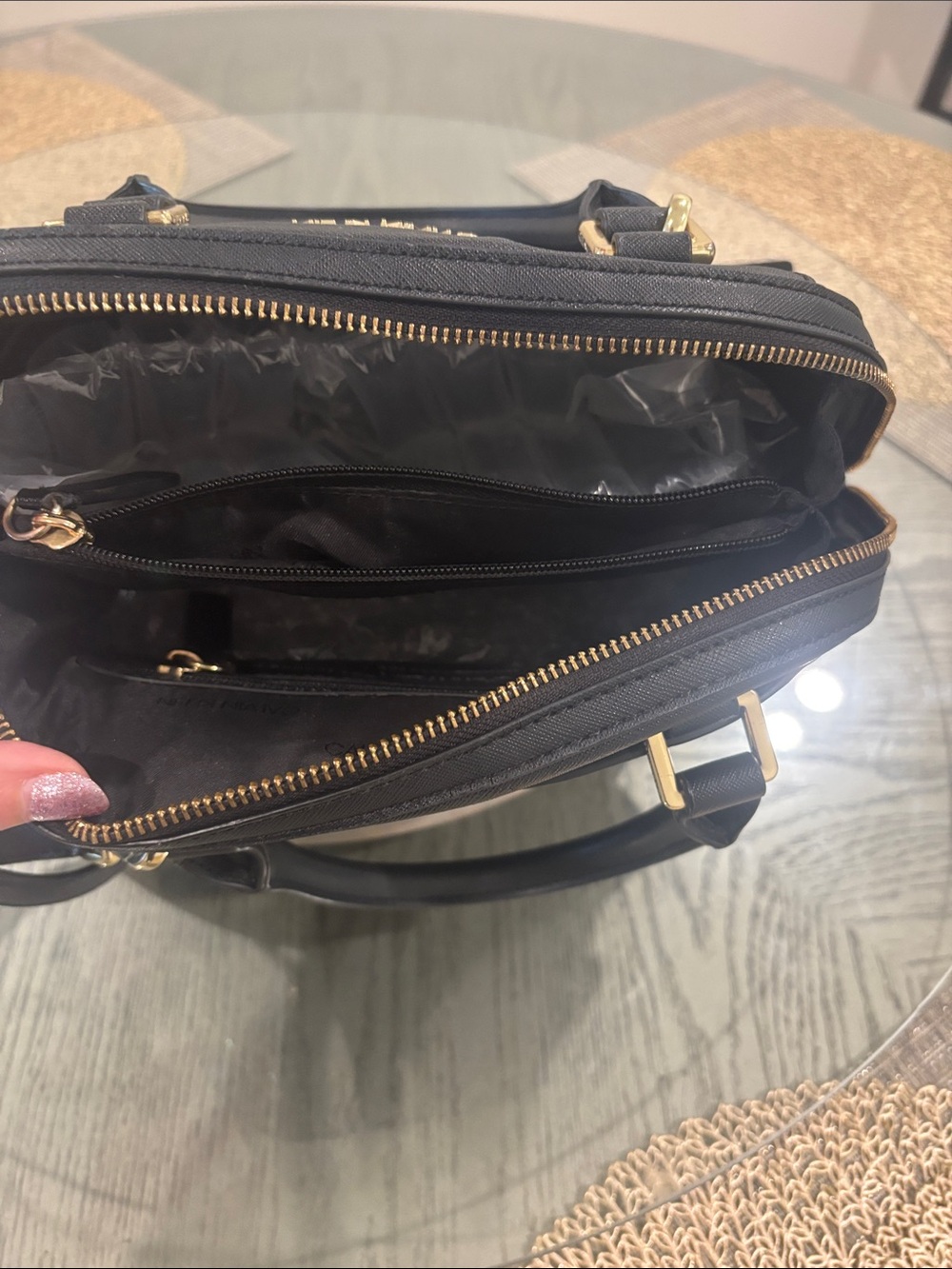 Calvin Klein Black Leather Dome Satchel with Gold Hardware - Picture 10 of 13
